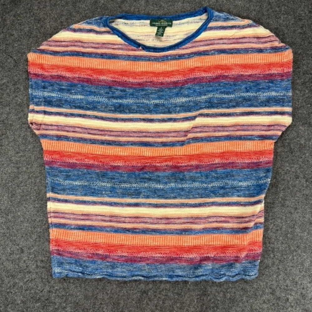 LRL Lauren Jeans Co. Striped Cotton Linen Blend Knit Top Blouse - Size S
